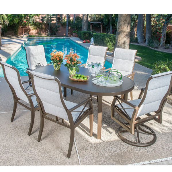 Andover Padded Sling Aluminum Low Back Dining Chair by Woodard - Image 11